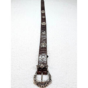 Brighton Brown Croc Embossed Leather Belt with Silver Western Buckle